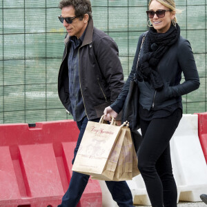 Exclusif - Ben Stiller arrive en famille avec sa femme Christine Taylor et ses enfants Quinlan et Ella à Venise en Italie le 29 mars 2015. 