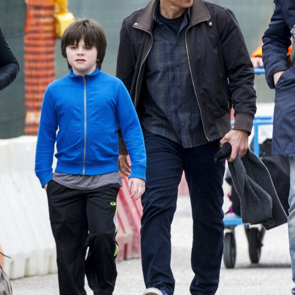 Exclusif - Ben Stiller arrive en famille avec sa femme Christine Taylor et ses enfants Quinlan et Ella à Venise en Italie le 29 mars 2015.
