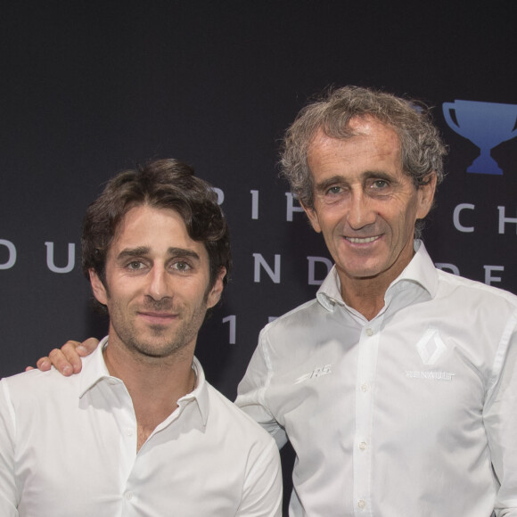 Nicolas Prost et son père Alain Prost - L'écurie française Renault fête sa troisième victoire consécutive au titre mondial de FIA Formule E à l'Atelier Renault à Paris, France, le 26 septembre 2017. © Pierre Perusseau/Bestimage