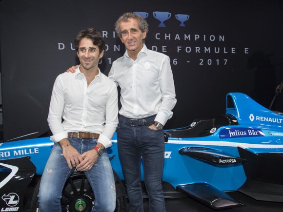 Nicolas Prost et son père Alain Prost - L'écurie française Renault fête sa troisième victoire consécutive au titre mondial de FIA Formule E à l'Atelier Renault à Paris, France, le 26 septembre 2017. © Pierre Perusseau/Bestimage