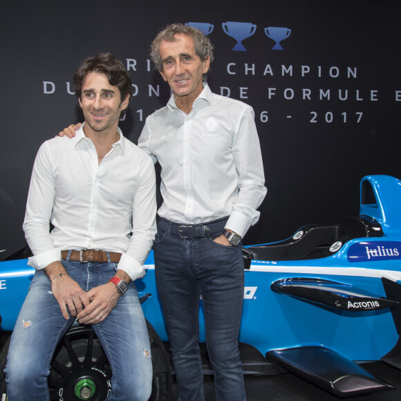 Nicolas Prost et son père Alain Prost - L'écurie française Renault fête sa troisième victoire consécutive au titre mondial de FIA Formule E à l'Atelier Renault à Paris, France, le 26 septembre 2017. © Pierre Perusseau/Bestimage