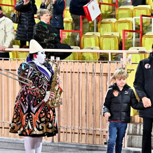 Le prince Albert II de Monaco, La princesse Stéphanie de Monaco, le prince Jacques, La princesse Gabriella durant la seconde édition de la Fight Aids Cup, un match de football caritatif au stade Louis II le 24 janvier 2021. © Bruno Bebert/Bestimage