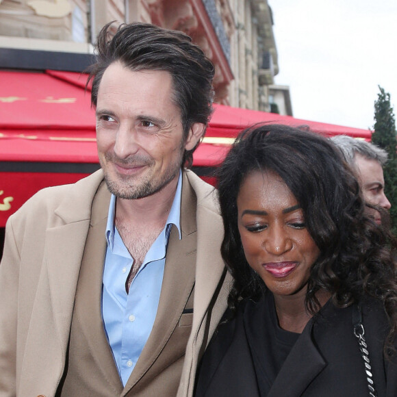 Vincent Cerutti et sa compagne Hapsatou Sy - Arrivées au "Déjeuner des Nommés de la 45ème édition des César 2020" au restaurant le Fouquet's à Paris. Le 9 février 2020 