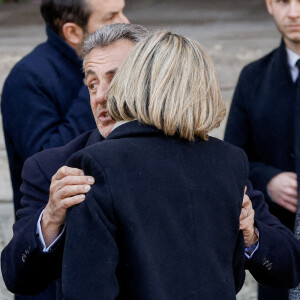 Nicolas Sarkozy, Valérie Pécresse - Sorties des obsèques de Jean-Pierre Pernaut en la Basilique Sainte-Clotilde à Paris le 9 mars 2022. © Cyril Moreau/Bestimage
