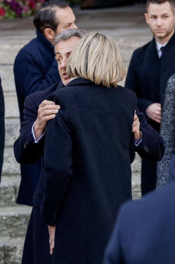 Nicolas Sarkozy, Valérie Pécresse - Sorties des obsèques de Jean-Pierre Pernaut en la Basilique Sainte-Clotilde à Paris le 9 mars 2022. © Cyril Moreau/Bestimage