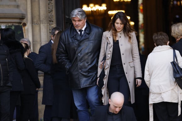 David Douillet et sa femme Vanessa - Sorties des obsèques de Jean-Pierre Pernaut en la Basilique Sainte-Clotilde à Paris le 9 mars 2022. © Cyril Moreau/Bestimage