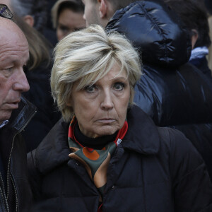 Evelyne Dheliat - Sorties des obsèques de Jean-Pierre Pernaut en la Basilique Sainte-Clotilde à Paris, France, le 9 mars 2022. © Denis Guignebourg/BestImage