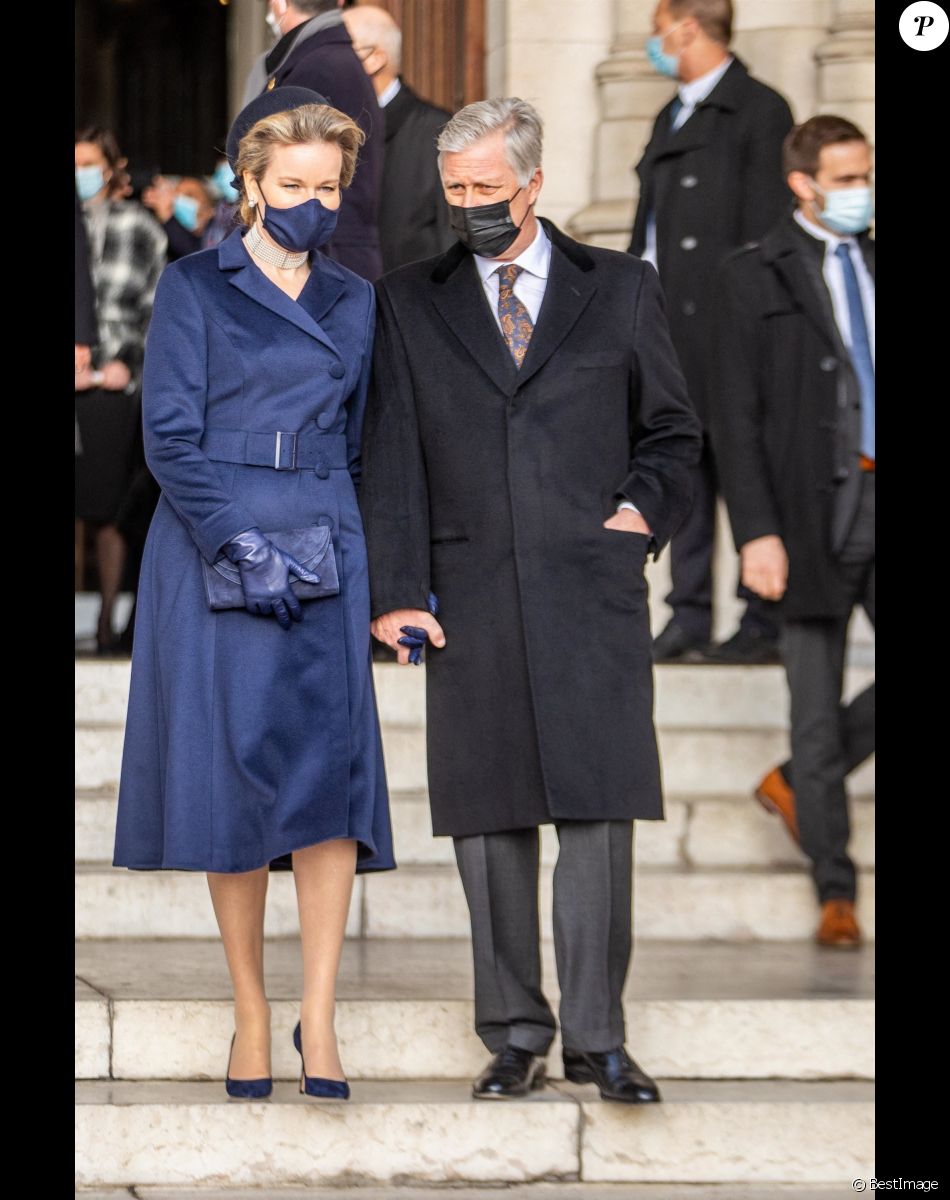 La reine Mathilde, le roi Philippe de Belgique - Célébration eucharistique annuelle à la mémoire des membres décédés de la famille royale de Belgique à l'église Onze-Lieve-Vrouw de Laeken en Belgique le 17 février 2022.