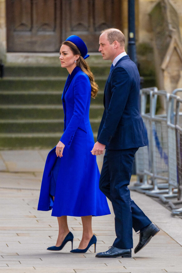 Le prince William, duc de Cambridge, et Catherine (Kate) Middleton, duchesse de Cambridge, fêtent le Jour du Commonwealth lors d'une messe annuelle à l'abbaye de Westminster. Londres, le 14 mars 2022.