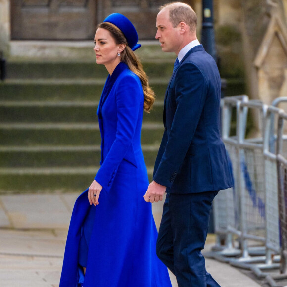 Le prince William, duc de Cambridge, et Catherine (Kate) Middleton, duchesse de Cambridge, fêtent le Jour du Commonwealth lors d'une messe annuelle à l'abbaye de Westminster. Londres, le 14 mars 2022.