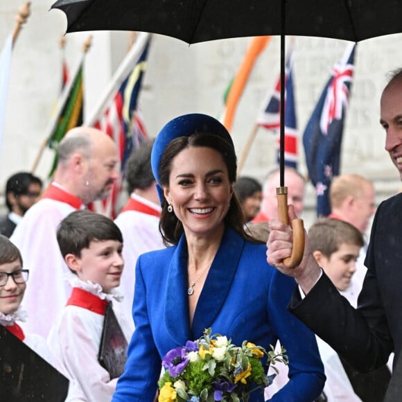 Le prince William, duc de Cambridge, et Catherine (Kate) Middleton, duchesse de Cambridge, fêtent le Jour du Commonwealth lors d'une messe annuelle à l'abbaye de Westminster. Londres, le 14 mars 2022.