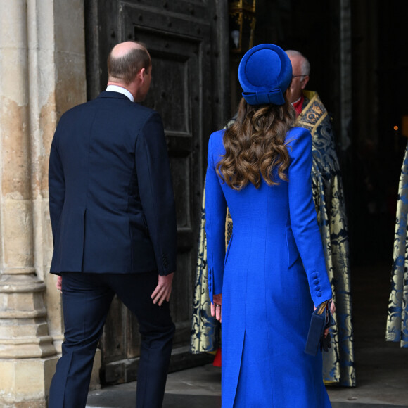 Le prince William, duc de Cambridge, et Catherine (Kate) Middleton, duchesse de Cambridge, fêtent le Jour du Commonwealth lors d'une messe annuelle à l'abbaye de Westminster. Londres, le 14 mars 2022.