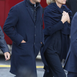 François Baroin et sa compagne Michèle Laroque - Arrivées en l'église Saint-Sulpice pour les obsèques de l'ancien président de la République Jacques Chirac à Paris. Un service solennel sera présidé par le président de la République. Le 30 septembre 2019 © Dominique Jacovides / Bestimage 