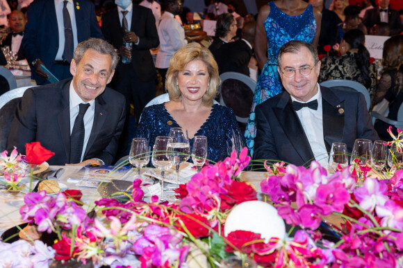 Exclusif - Nicolas Sarkozy, Dominique Ouattara et Martin Bouygues - Dîner gala de l'association "Children of Africa" à Abidjan, le 11 mars 2022. © Olivier Borde / Bestimage