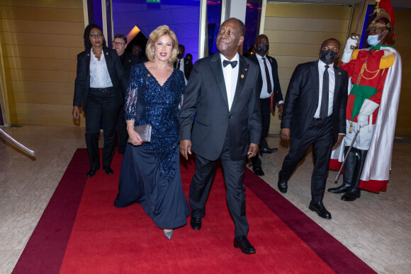 Exclusif - Alassane Ouattara et Dominique Ouattara - Dîner gala de l'association "Children of Africa" à Abidjan, le 11 mars 2022. © Olivier Borde / Bestimage