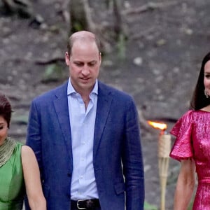 Le prince William et sa femme Kate Middleton lors d'une réception spéciale dans les ruines mayas de Cahal Pech à San Ignacio, au Belize, organisée par Froyla Tzalam, le 21 mars 2022. 