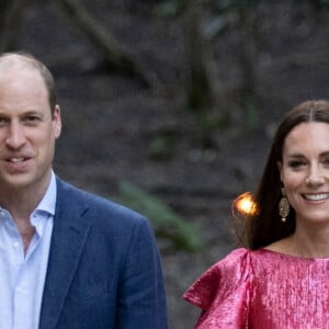 Le prince William et sa femme Kate Middleton lors d'une réception spéciale dans les ruines mayas de Cahal Pech à San Ignacio, au Belize, organisée par Froyla Tzalam, le 21 mars 2022. 