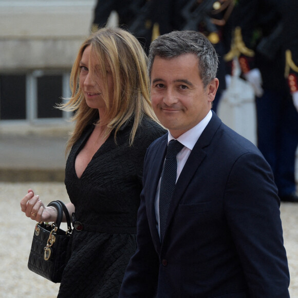 Gérald Darmanin, ministre de l'Action et des Comptes publics, et sa femme Rose-Marie Devillers - Arrivées au dîner d'Etat organisé pour la visite du président itlalien Sergio Mattarella au Palais de l'Elysée à Paris, le 5 juillet 2021.