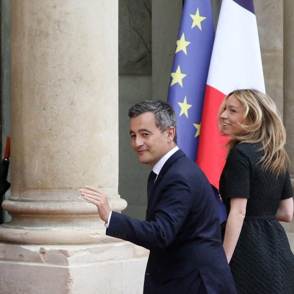 Gérald Darmanin, ministre de l'Action et des Comptes publics, et sa femme Rose-Marie Devillers - Arrivées au dîner d'Etat organisé pour la visite du président itlalien Sergio Mattarella au Palais de l'Elysée à Paris, le 5 juillet 2021.