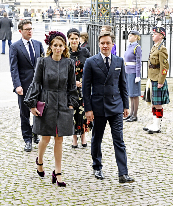 La princesse Beatrice d'York et son mari Edoardo Mapelli Mozzi - Service d'action de grâce en hommage au prince Philip, duc d'Edimbourg, à l'abbaye de Westminster à Londres, le 29 mars 2022. Le prince Philip, duc d'Edimbourg, est décédé le 9 avril 2021.