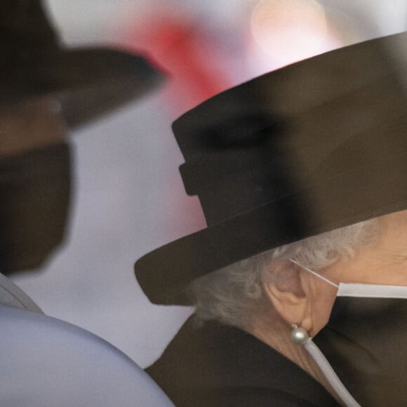 La reine Elisabeth II d'Angleterre - Arrivées aux funérailles du prince Philip, duc d'Edimbourg à la chapelle Saint-Georges du château de Windsor, le 17 avril 2021.