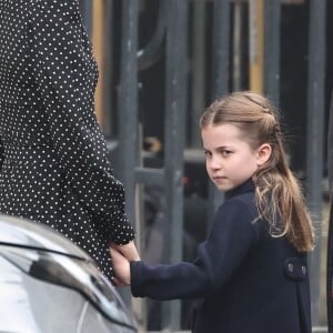 Kate Catherine Middleton, duchesse de Cambridge, et sa fille la princesse Charlotte - Arrivées de la famille royale d'Angleterre au Service d'action de grâce en hommage au prince Philip, duc d'Edimbourg, à l'abbaye de Westminster à Londres. Le 29 mars 2022