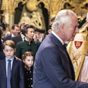 Le prince Charles, prince de Galles, Le prince William, duc de Cambridge, Le prince George de Cambridge, La princesse Charlotte de Cambridge - Service d'action de grâce en hommage au prince Philip, duc d'Edimbourg, à l'abbaye de Westminster à Londres, le 29 mars 2022. Le prince Philip, duc d'Edimbourg, est décédé Le 9 avril 2021. Première sortie publique de la souveraine après des ennuis de santé.