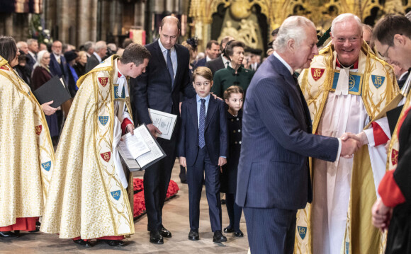 Le prince Charles, prince de Galles, Le prince William, duc de Cambridge, Le prince George de Cambridge, La princesse Charlotte de Cambridge - Service d'action de grâce en hommage au prince Philip, duc d'Edimbourg, à l'abbaye de Westminster à Londres, le 29 mars 2022. Le prince Philip, duc d'Edimbourg, est décédé Le 9 avril 2021. Première sortie publique de la souveraine après des ennuis de santé.