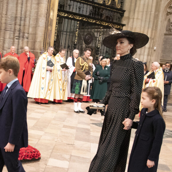 Le prince William, duc de Cambridge, Catherine (Kate) Middleton, duchesse de Cambridge, Le prince George de Cambridge, La princesse Charlotte de Cambridge - Service d'action de grâce en hommage au prince Philip, duc d'Edimbourg, à l'abbaye de Westminster à Londres, le 29 mars 2022. Le prince Philip, duc d'Edimbourg, est décédé Le 9 avril 2021. Première sortie publique de la souveraine après des ennuis de santé.