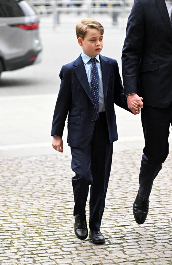 Le Prince George - Arrivées de la famille royale d'Angleterre au Service d'action de grâce en hommage au prince Philip, duc d'Edimbourg, à l'abbaye de Westminster à Londres. Le 29 mars 2022