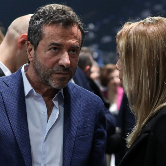 Bernard Montiel et Tiphaine Auzière - Le président de la République française et candidat du parti centriste La République en marche (LREM) à la réélection, a effectué son premier grand meeting de campagne à la Défense Arena à Nanterre, France, le 2 avril 2022