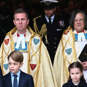 Le prince William, duc de Cambridge, et Catherine (Kate) Middleton, duchesse de Cambridge, Le prince George de Cambridge, La princesse Charlotte de Cambridge - Service d'action de grâce en hommage au prince Philip, duc d'Edimbourg, à l'abbaye de Westminster à Londres, le 29 mars 2022. Le prince Philip, duc d'Edimbourg, est décédé le 9 avril 2021. 