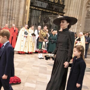 Le prince William, duc de Cambridge, Catherine (Kate) Middleton, duchesse de Cambridge, Le prince George de Cambridge, La princesse Charlotte de Cambridge - Service d'action de grâce en hommage au prince Philip, duc d'Edimbourg, à l'abbaye de Westminster à Londres, le 29 mars 2022. Le prince Philip, duc d'Edimbourg, est décédé Le 9 avril 2021. Première sortie publique de la souveraine après des ennuis de santé. 