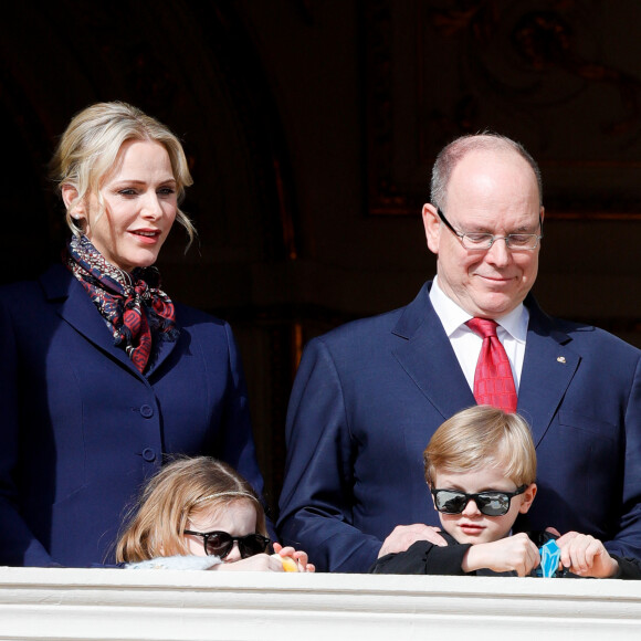 La princesse Charlène de Monaco, le prince Albert II de Monaco, la princesse Gabriella, le prince Jacques lors de la procession de Sainte Dévote à Monaco. © Claudia Albuquerque / Bestimage