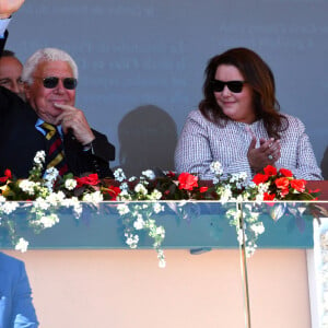 Nicola Pietrangeli, Mélanie de Massy et le prince Albert II de Monaco durant la finale du Monte-Carlo Rolex Masters 2022 à Roquebrune Cap Martin, le 17 avril 2022. Le grec Stefanos Tsisipas a remporté pour la seconde fois le tournoi en battant l'espagnol Alejandro Davidovich Fokina en 2 sets (6-3, 7-6). © Bruno Bebert / Bestimage 