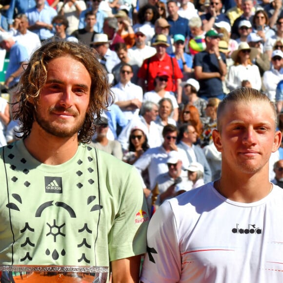 Le prince Albert II de Monaco, Stefanos Tsisipas, Alejandro Davidovich Fokina et Mélanie de Massy durant la finale du Monte-Carlo Rolex Masters 2022 à Roquebrune Cap Martin, le 17 avril 2022. Le grec Stefanos Tsisipas a remporté pour la seconde fois le tournoi en battant l'espagnol Alejandro Davidovich Fokina en 2 sets (6-3, 7-6). © Bruno Bebert / Bestimage 