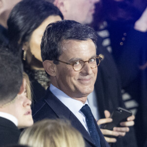 Manuel Valls - Le président Emmanuel Macron prononce un discours au Champ de Mars le soir de sa victoire à l'élection présidentielle le 24 avril 2022