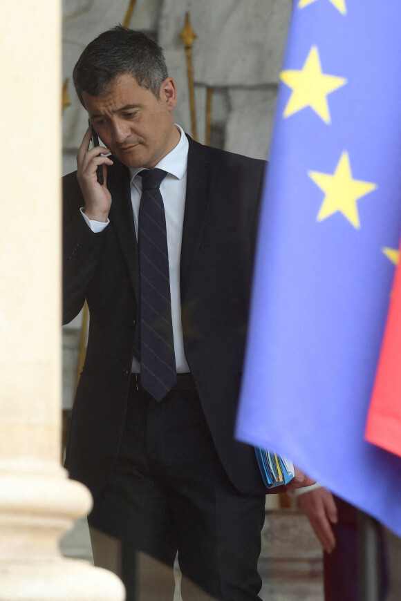 Gérald Darmanin à la sortie du Conseil des ministres au Palais de l'Élysée à Paris le 13 avril 2022.