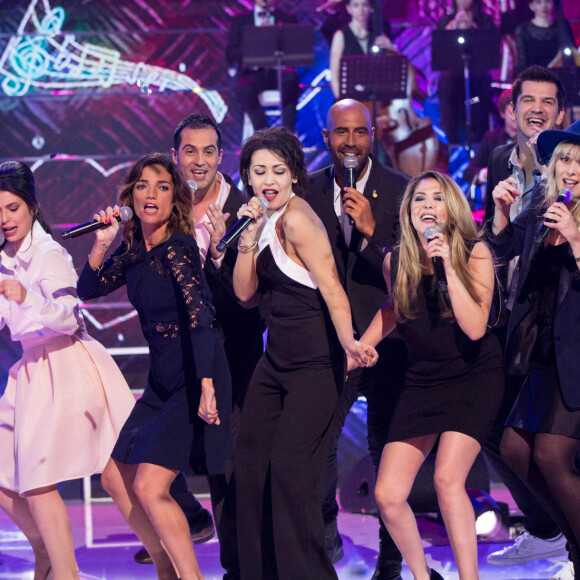 Les chanteurs de la Star Academy Saison 4 (Karima Charni, Hoda Sanz, Mathieu Johann, Tina Tictone, Lucie Bernardoni, Sofiane Tadjine-Lambert, Francesca Antoniotti, Enrique Toyos) - Emission hommage à "Grégory Lemarchal, 10 ans après l'histoire continue" au Zénith de Paris et retransmis en direct sur TF1 le 7 janvier 2017. ©c/Bestimage