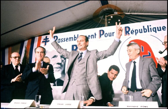 Claude Labbe, Jacques Chirac et Bernard Pons en 1981, lors d'un rassemblement du RPR
