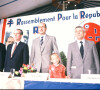 Claude Labbe, Bernard Pons, Jacques Chirac en meeting avec le RPR pour la campagne présidentielle de 1981