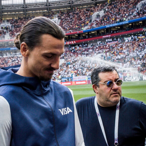 Zlatan Ibrahimovic et son agent Mino Raiola lors du match de coupe du monde de l'Allemagne contre le Mexique au Stade Loujniki à Moscou, Russie. © Cyril Moreau/Bestimage