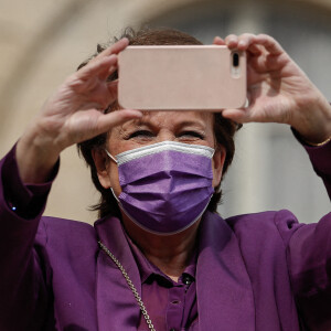 Roselyne Bachelot, ministre de la Culture à la sortie du conseil des ministres, au palais de l'Elysée, à Paris, France, le 28 avril 2022.