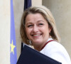 Barbara Pompili, Ministre de la Transition ecologique à la sortie du conseil des ministres, au palais de l'Elysée, à Paris, France, le 28 avril 2022