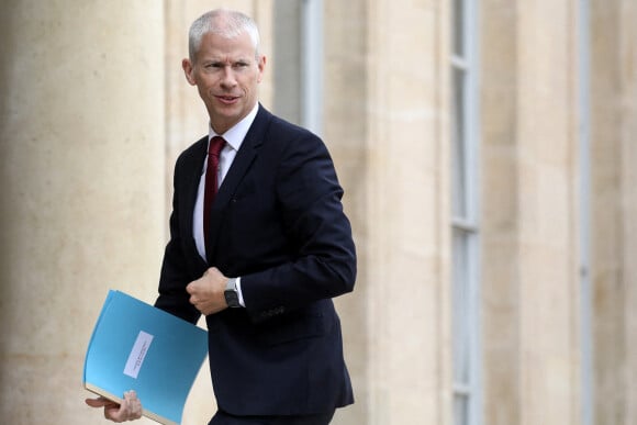 Franck Riester, chargé du Commerce extérieur et de l'Attractivité à la sortie du conseil des ministres, au palais de l'Elysée, à Paris, France, le 28 avril 2022