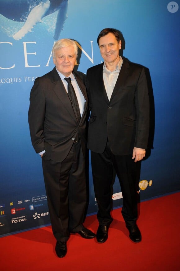 Jacques Perrin et Jacques Cluzaud, à l'occasion de l'avant-première d'Océans, au Gaumont Opéra de Paris, le 26 janvier 2010.