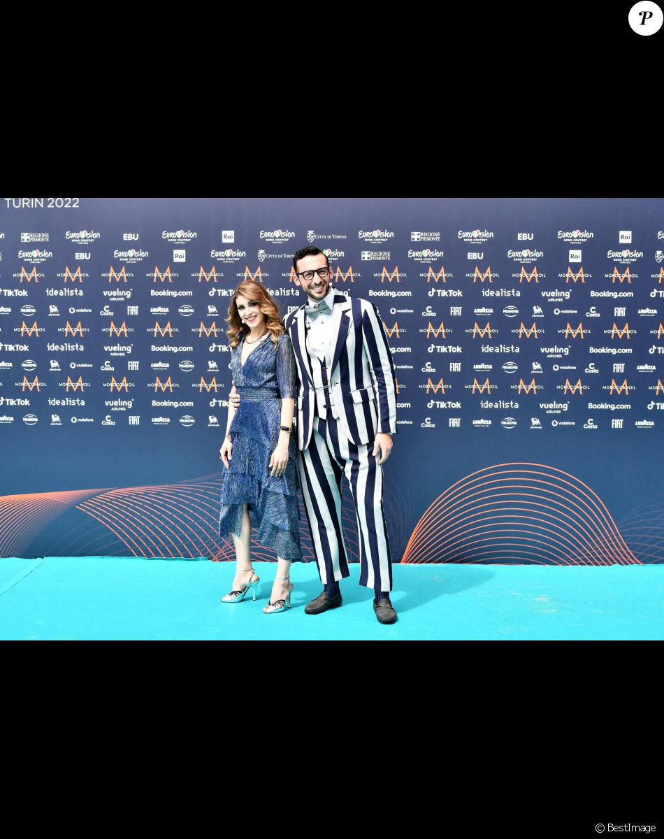 Mario Acampa, Laura Carusino au photocall de "l'Eurovision 2022" à Turin, le 8 mai 2022.