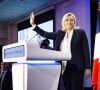 Marine Le Pen, candidate à la présidence du parti d'extrême droite Rassemblement national (RN), prononce un discours au Pavillon d'Armenonville à Paris, France, le 24 avril 2022 après sa défaite au second tour de l'élection présidentielle française
