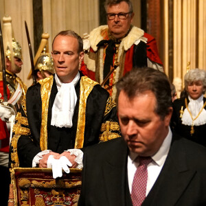 Dominic Raab, vice-Premier ministre du Royaume-Uni - Arrivée au discours de l'ouverture officielle du Parlement à Londres, le 10 mai 2022. Ayant des problèmes de mobilité, la reine d'Angleterre est représentée par le prince de Galles.