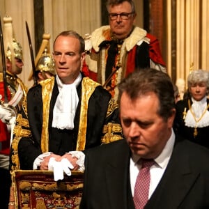 Dominic Raab, vice-Premier ministre du Royaume-Uni - Arrivée au discours de l'ouverture officielle du Parlement à Londres, le 10 mai 2022. Ayant des problèmes de mobilité, la reine d'Angleterre est représentée par le prince de Galles.